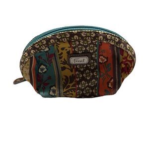 Fossil Key-Per Coated Canvas Cosmetic Bag Makeup Multicolor Floral Mandala 4X6